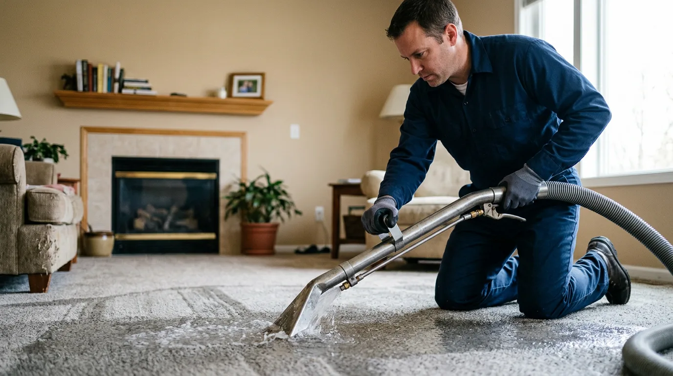 Water damage restoration technician working near Indian Orchard, MA